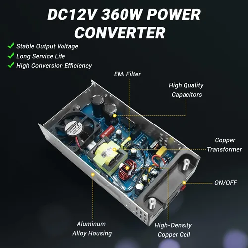 Vista 4 de Convertidor de nueva versión, convertidor de 110 V CA a 12 V CC, fuente de alimentación de 12 V, 360 W, 30 A, transformador de interruptor de CC