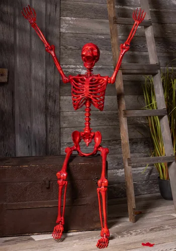 Vista 2 de Esqueleto Poseíble Crazy Bones Rojo de 5FT para Decoración de Halloween Multicolor