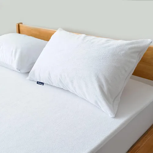 Vista 5 de Juego de 4 protectores de almohada impermeables de tamaño estándar con cremallera, viscosa de alta calidad hecha de bambú de rizo blanco, funda