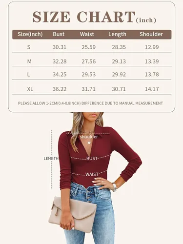 Vista 4 de OWIN Body sexy de manga larga con cuello en V para mujer, elástico, acanalado, leotardo con cuello