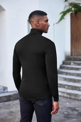 Vista 8 de COOFANDY Suéter de cuello alto ajustado para hombre, casual, básico, de manga larga, suéter de punto