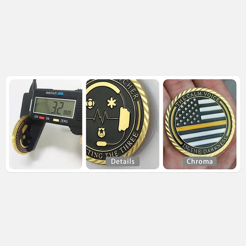 Vista 6 de Thin Gold Line Challenge Coin Despachador de emergencia para regalo de socorristas