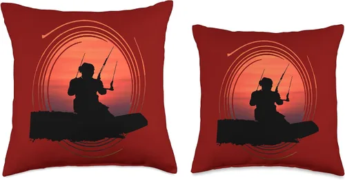 Vista 3 de Kitesurf Gifts and Surf Lover Tees by taiche Kitesurfer Surfing The Wave Artistic Silhouette and Sunset Throw Pillow, 18x18, Multicolor