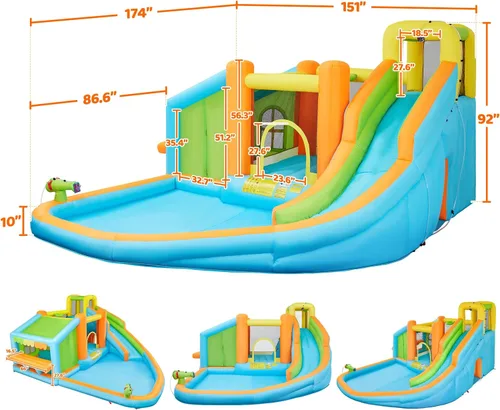 Vista 3 de Yaheetech - Castillo inflable de rebote para niños de 3 a 10 años W/ Splash Pool, Toy Market Stand, Bouncer Area, Slide, Climbing Wall, Storage