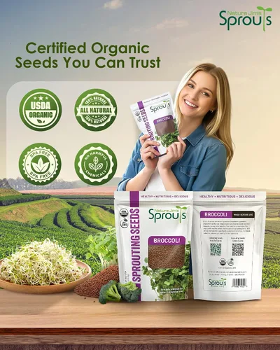 Vista 7 de Nature Jims Sprouts Semillas de brócoli orgánicas para germinar, certificadas sin OMG, ricas en sulforafano, semillas microverdes de crecimiento