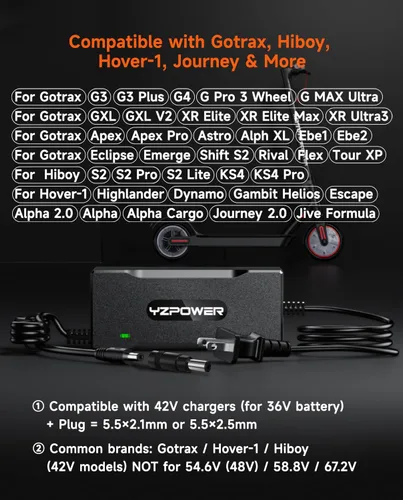 Vista 2 de Cargador rápido de 42 V 2 A para scooter eléctrico de 36 V y Hoverboard - Compatible con Highlander, Dynamo, Helios, Hiboy S2 Pro, KS4, Gotrax