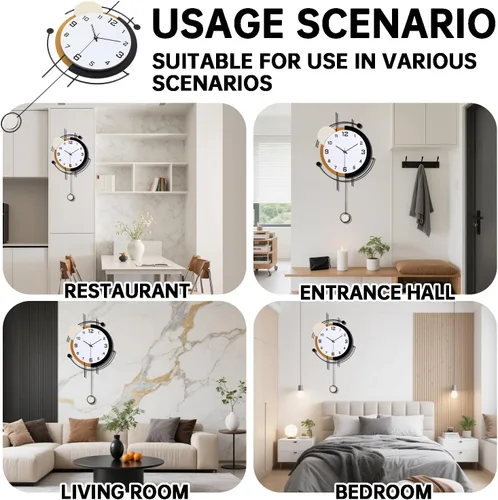 Vista 5 de Dankeit Reloj de pared con péndulo, cuarzo de calidad silenciosa, funciona con pilas, reloj de pared grande para sala de estar, cocina, hogar, baño