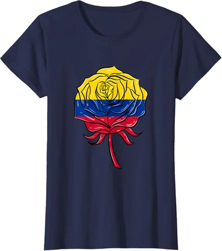 Vista 21 de Camiseta colombiana para mujer con diseño de rosa, Negro