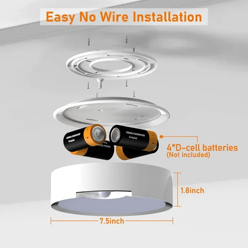 Vista 4 de TOOWELL Lámpara de techo con sensor de movimiento, funciona con pilas, luces de techo LED para interiores, para armario, pasillo, despensa