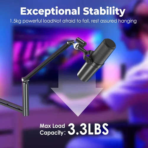 Vista 6 de CreaDream Brazo de brazo de micrófono, soporte de escritorio de bajo perfil con adaptador de tornillo, soporte para teléfono, columna de elevación
