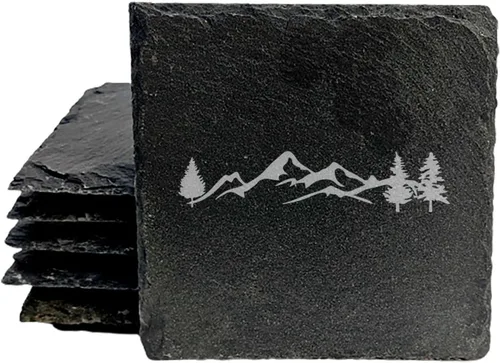 Vista 27 de Mountain Majesty - Posavasos de pizarra con impresionante diseño de escena de montaña, perfectos para decoración del hogar y la oficina y protección