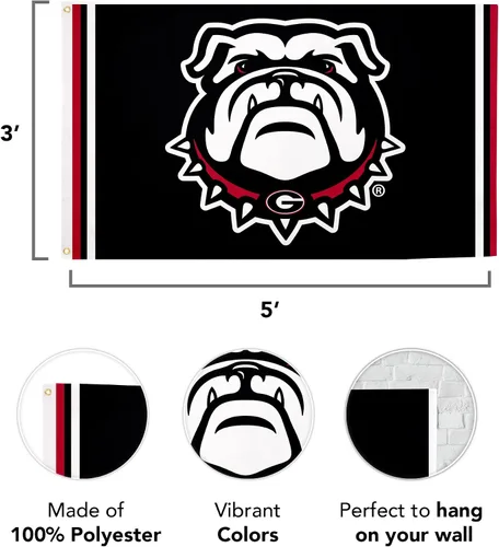 Vista 3 de Desert Cactus Bandera de la Universidad de Georgia Bulldogs UGA Dawgs Banderas Banners 100% poliéster para interiores y exteriores 3 x 5 (diseño J)