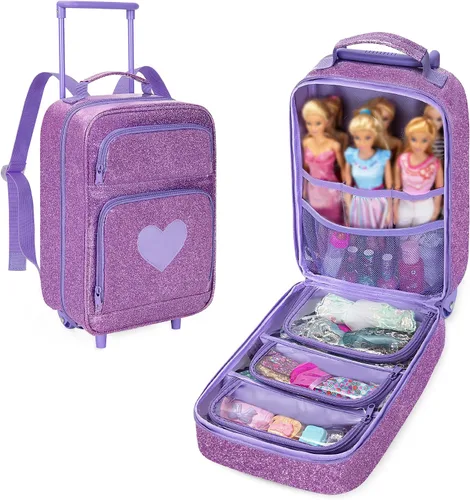 Vista 7 de LoDrid Mochila de viaje compatible con muñecas Barbie de 12 pulgadas, rosa