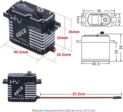 Vista 5 de JX servo CLS-HV7346MG 101.4 lbs Servo motor sin núcleo 7.4V Servo digital de alta precisión engranaje de acero servo completo CNC servo con bocina