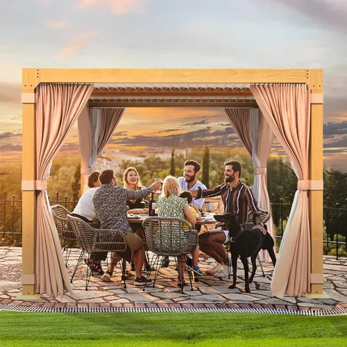 Vista 9 de MELLCOM Pérgola con Persianas – Pérgola de Aluminio de 10 x 10 pies con techo de persianas ajustables y cortinas y redes impermeables