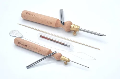 Vista 6 de Nurge Kit de agujas perforadoras de alta calidad, tubos de metal de 0.16 a 0.18 pulgadas y mango de madera para principiantes adultos, herramientas