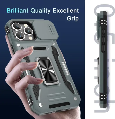 Vista 177 de DEERLAMN Funda para iPhone Xs Max con funda deslizante para cámara + protector de pantalla, soporte giratorio de anillo de grado militar a prueba