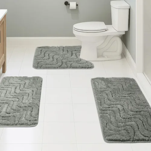 Vista 21 de Juego de 3 alfombras de baño suaves y absorbentes, peludas, suaves, antideslizantes, para ducha, bañera y bañera, lavables a máquina