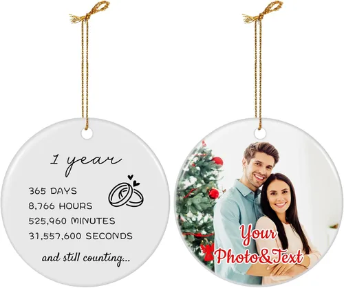 Vista 28 de Adornos de Navidad Personalizados 2025 de Cerámica con Imagen y Texto Personalizados, Ornamento Colgante, Decoraciones Personalizadas para Árbol