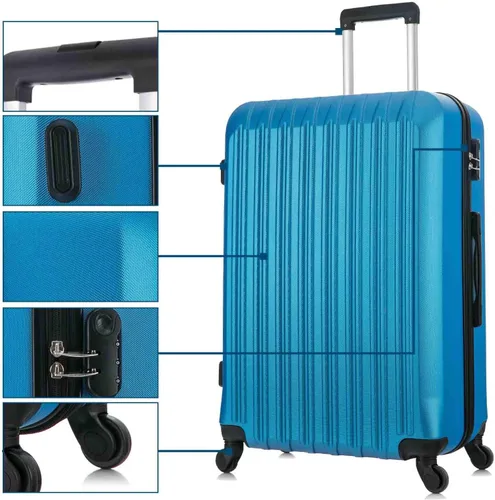 Vista 6 de yotefe Juego de maletas rígidas, equipaje de viaje con ruedas, juego de maleta, maleta giratoria para mujeres y hombres, Azul, Juego de equipaje