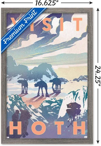 Vista 3 de Trends International Star Wars: Hoth - Póster de pared Visit Hoth, 14.725 x 22.375 pulgadas, versión enmarcada de madera de granero