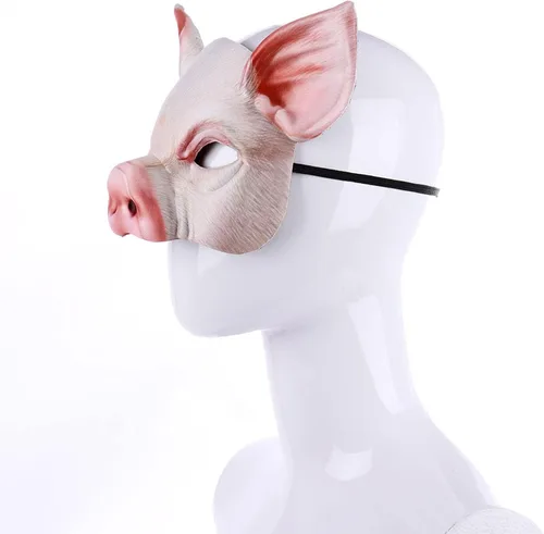 Vista 6 de Soochat Máscara de cerdo de Halloween, máscara de cabeza de cerdo, máscaras de cerdo de media cara para Halloween, festival, fiesta de máscaras