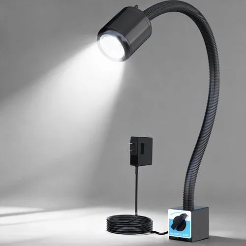 Vista 8 de Luz LED para máquina, luz de torno flexible IP66, impermeable, 800 lúmenes, 110 V-220 V, con base de abrazadera de boca de caballo para máquina