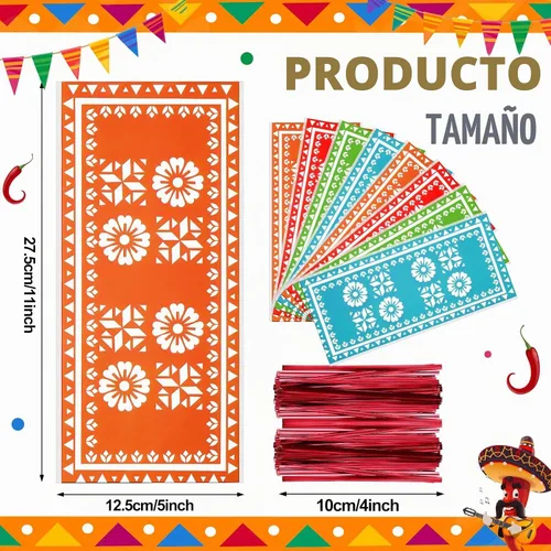 Vista 2 de 100 bolsas mexicanas de celofán para dulces para fiesta, recuerdo Recuerdo de fiesta con 150 lazos rojos, saco de regalo para fiesta