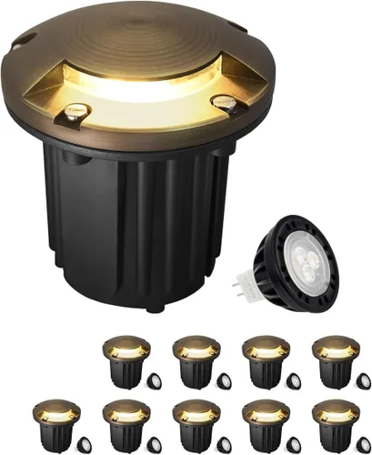 Vista 23 de MALORY Luces de Paisaje de Bajo Voltaje, (4.6''A) Cubierta Superior de Latón 12V Luces Empotradas en el Suelo para Exteriores, Iluminación LED