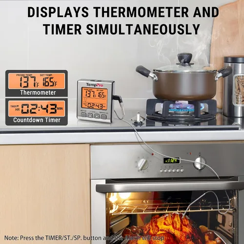 Vista 3 de TempPro Termómetro digital de carne para cocinar y asar a la parrilla, termómetro de alimentos para barbacoa con luz de fondo y temporizador