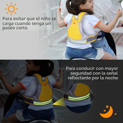 Vista 2 de Jolik Arnés de seguridad para motocicleta infantil con hebilla 4 en 1 material transpirable en amarillo