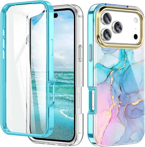 Vista 22 de Funda bonita de mármol para iPhone 13 Pro de 6.1 pulgadas, con protector de pantalla incorporado, ligera y elegante, de TPU, para cuerpo completo, a