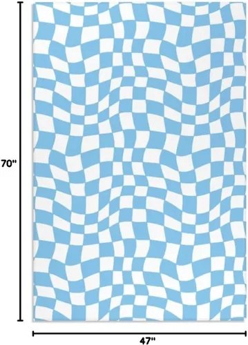 Vista 2 de Alfombra ondulada azul única con diseño de cuadros para sala de estar, extra grande, lavable a máquina, alfombra de pasillo de cocina, alfombra
