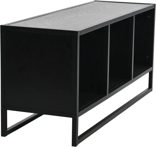 Vista 4 de Household Essentials Mesa consola multimedia de roble y hierro negro