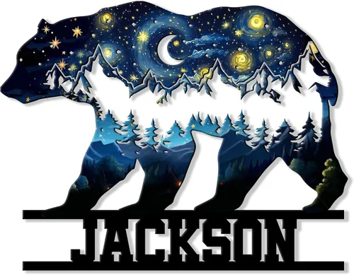 Vista 16 de Letrero de metal de oso personalizado, decoración de pared con nombre personalizado para cabaña, porche, patio, valla o habitación, regalos rústicos