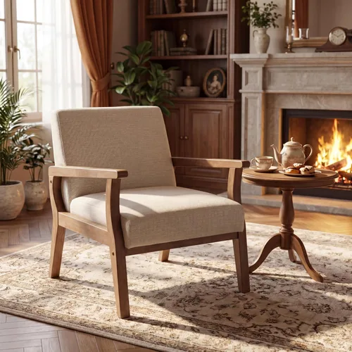 Vista 10 de Juego de 2 sillas decorativas modernas de mediados de siglo, sillón Sábanas beige