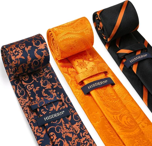 Vista 10 de HISDERN Juego de corbatas extralargas para hombre y pañuelo de bolsillo de 63 pulgadas, colección XL, caja de regalo, corbata, lote de 3