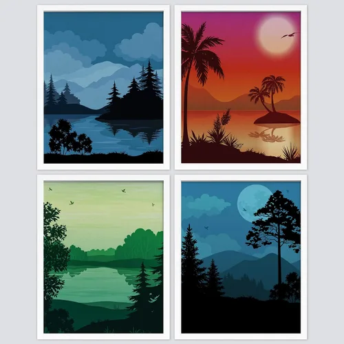 Vista 21 de SIGNWIN Marco de arte de pared de jirafa de safari africano, juego de 4 impresiones coloridas de paisaje, decoración de pared de naturaleza