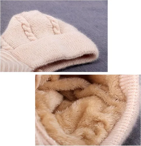 Vista 3 de Bufanda integrada de protección de oído resistente al viento, gorro de punto elástico cálido para mujer, bufanda con capucha para invierno