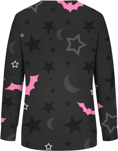 Vista 6 de Sudadera con estampado retro para mujer, camisa de cuello redondo de Halloween, novedad, cuello redondo