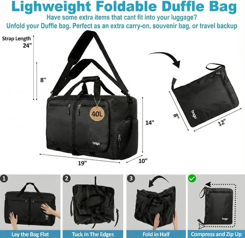 Vista 3 de Bago Travel Duffle Bag for Women & Men. Medium Duffel Bag for Traveling Todo negro