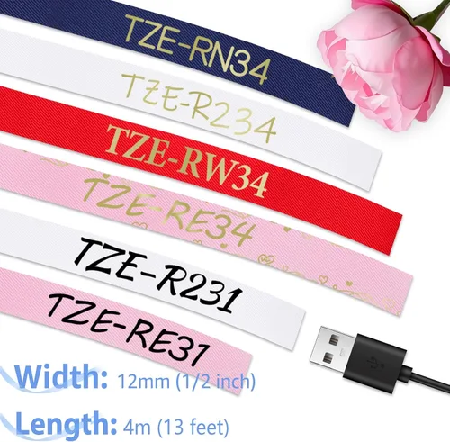 Vista 4 de Paquete de 3 cintas de satén compatibles con Ptouch TZe-R231 TZ-R231 TZe de 0.472 in, 0.47 pulgadas, cinta de tela negra sobre blanca para Ptouch