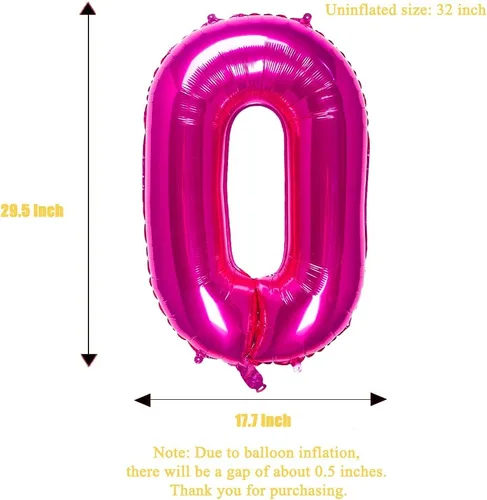 Vista 3 de Globos de aluminio de 32 pulgadas color rosa con el número 0, suministros de decoración de fiesta de cumpleaños (globo rosa número 0)