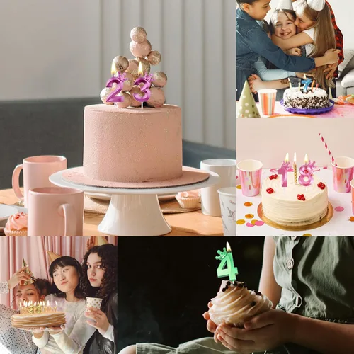 Vista 6 de Vela rosa de cumpleaños número 0, decoración temática rosa para niñas, velas de números diseñadas con corona 3D para decoración de pastel
