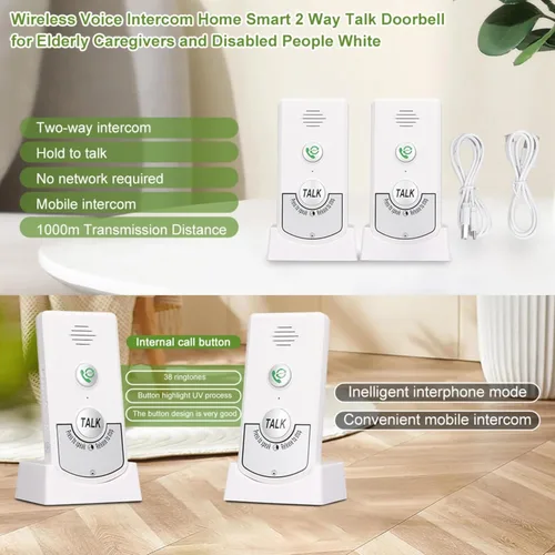 Vista 6 de Intercomunicadores inalámbricos para el hogar, timbre de conversación de 2 vías, intercomunicador de voz, Walkie Talkies de largo alcance de 1000