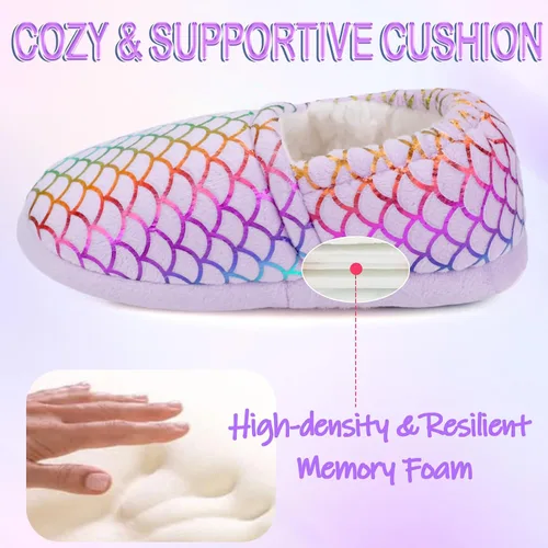 Vista 3 de MEJORMEN Pantuflas de casa de sirena para niñas, acogedoras y antideslizantes para interiores y exteriores, pantuflas de dormitorio con purpurina