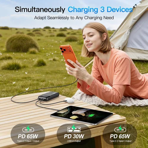 Vista 6 de Banco de energía cargador portátil para laptop 2025, 26800mAh 65W compacto USB C banco de energía para laptop, PD QC carga rápida paquete de batería