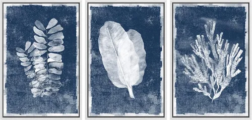 Vista 115 de SIGNWIN Lienzo enmarcado para pared, juego de arte de collage de hojas transparentes en blanco y negro, ilustraciones de naturaleza silvestre, arte