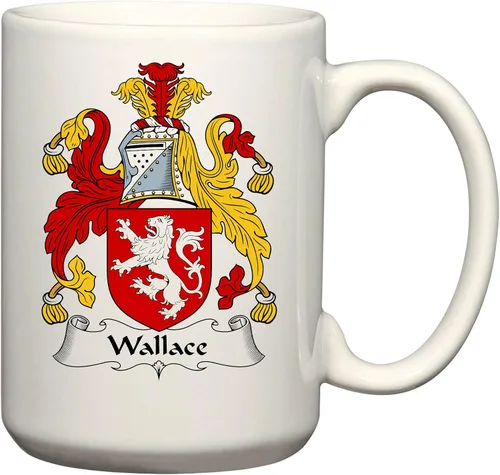 Vista 5 de Wallace Coat of Arms/Wallace Family Crest Taza de cerámica para café/cacao de 11 onzas por Carpe Diem Designs, fabricada en los Estados Unidos