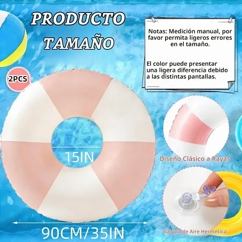 Vista 2 de 4 Pack Striped Large Inflatable Swim Rings, 35" Summer Adult Pool Float for Beach & Pool